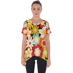 Floral Retro Vintage Blossom Cut Out Side Drop Tee by Ravend