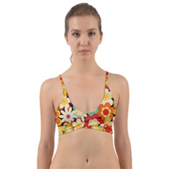 Floral Retro Vintage Blossom Wrap Around Bikini Top by Ravend