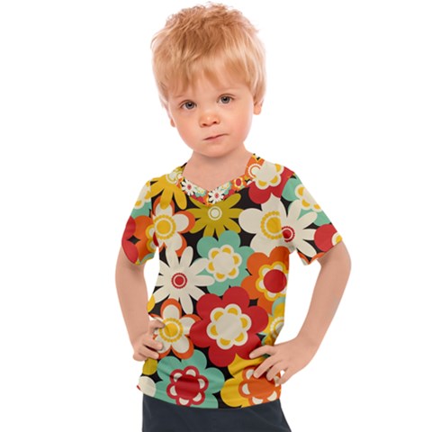 Floral Retro Vintage Blossom Kids  Sports Tee by Ravend