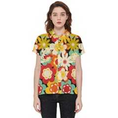 Floral Retro Vintage Blossom Short Sleeve Pocket Shirt by Ravend