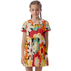 Floral Retro Vintage Blossom Kids  Asymmetric Collar Dress by Ravend