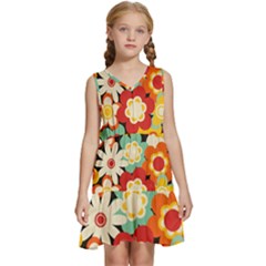 Floral Retro Vintage Blossom Kids  Sleeveless Tiered Mini Dress