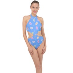 Seashell Clam Pattern Art Design Halter Side Cut Swimsuit by Ravend