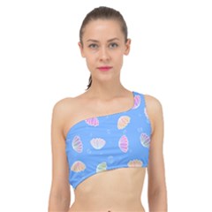 Seashell Clam Pattern Art Design Spliced Up Bikini Top  by Ravend