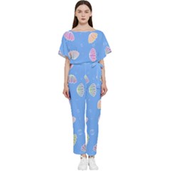 Seashell Clam Pattern Art Design Batwing Lightweight Chiffon Jumpsuit by Ravend