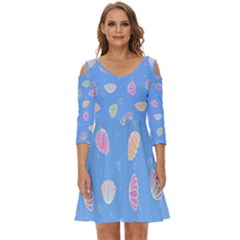 Seashell Clam Pattern Art Design Shoulder Cut Out Zip Up Dress by Ravend