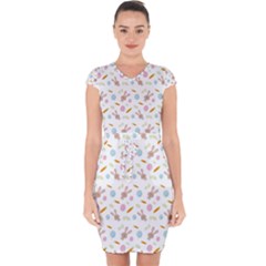 Easter Bunny Pattern Hare Capsleeve Drawstring Dress  by Ravend