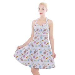 Easter Bunny Pattern Hare Halter Party Swing Dress  by Ravend