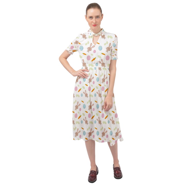 Easter Bunny Pattern Hare Keyhole Neckline Chiffon Dress