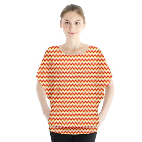 Pattern Zig Zag Stripe Geometric Batwing Chiffon Blouse by Ravend