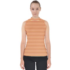 Pattern Zig Zag Stripe Geometric Mock Neck Shell Top by Ravend