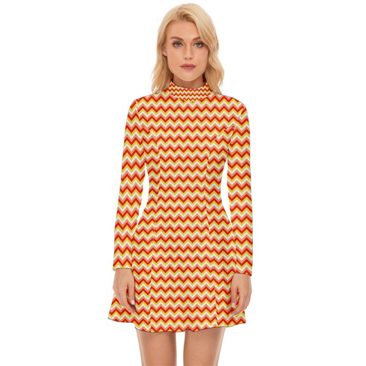 Pattern Zig Zag Stripe Geometric Long Sleeve Velour Longline Dress