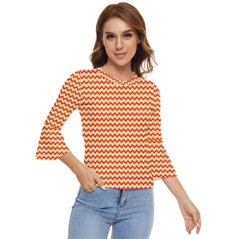 Pattern Zig Zag Stripe Geometric Bell Sleeve Top by Ravend