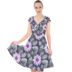 Flower  Petal  Spring Watercolor Cap Sleeve Front Wrap Midi Dress by Ravend