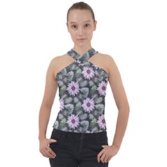 Flower  Petal  Spring Watercolor Cross Neck Velour Top by Ravend