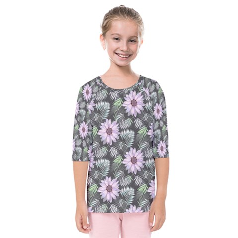 Flower Petal Spring Watercolor Kids  Quarter Sleeve Raglan Tee by Ravend