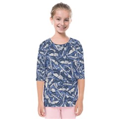 Butterflies Motif Collage Pattern Kids  Quarter Sleeve Raglan Tee