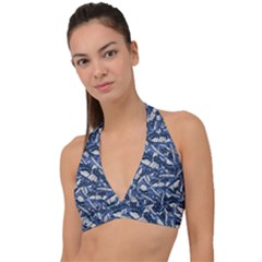 Butterflies Motif Collage Pattern Halter Plunge Bikini Top