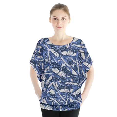 Butterflies Motif Collage Pattern Batwing Chiffon Blouse by dflcprintsclothing