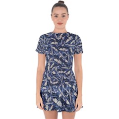 Butterflies Motif Collage Pattern Drop Hem Mini Chiffon Dress