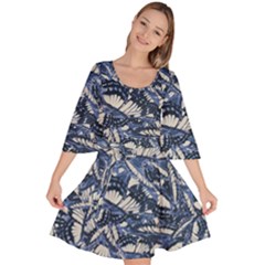 Butterflies Motif Collage Pattern Velour Kimono Dress