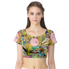 Cartoon Wallpapers Short Sleeve Crop Top