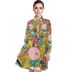 Cartoon Wallpapers Long Sleeve Chiffon Shirt Dress by Jancukart