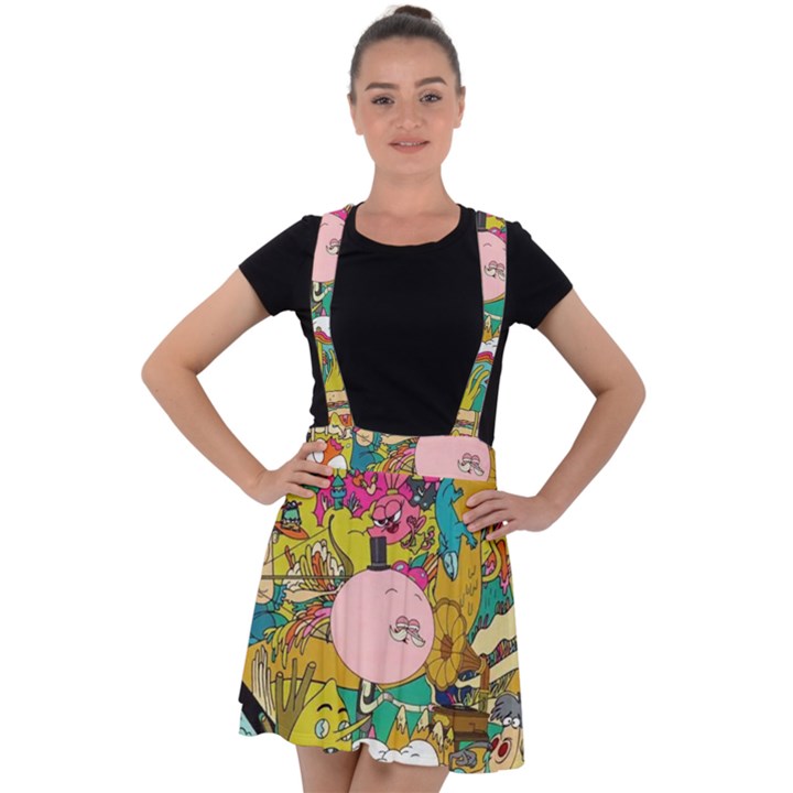 Cartoon Wallpapers Velvet Suspender Skater Skirt