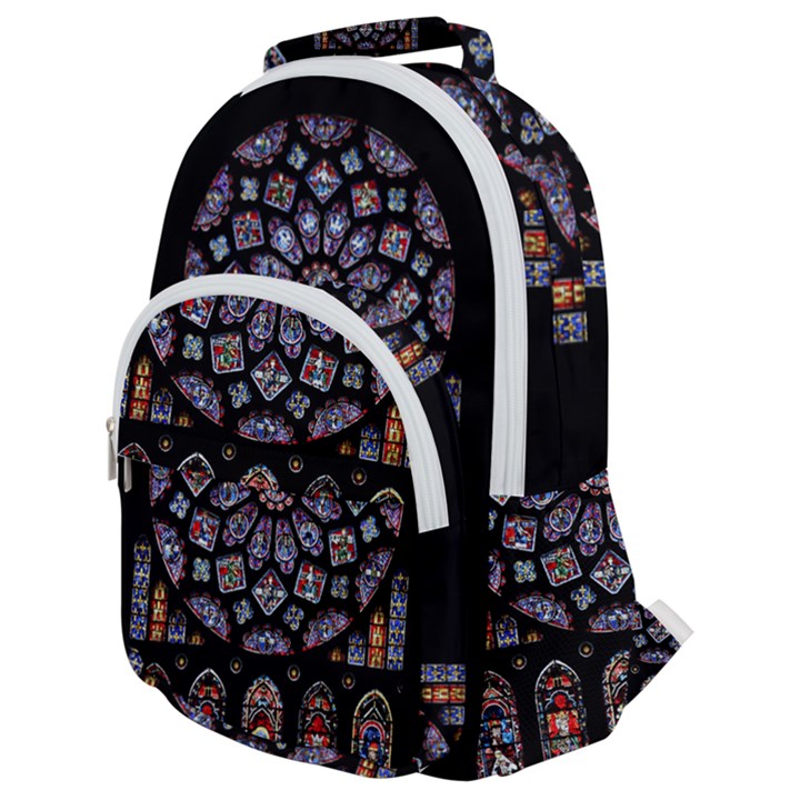 Chartres Cathedral Notre Dame De Paris Amiens Cath Stained Glass Rounded Multi Pocket Backpack