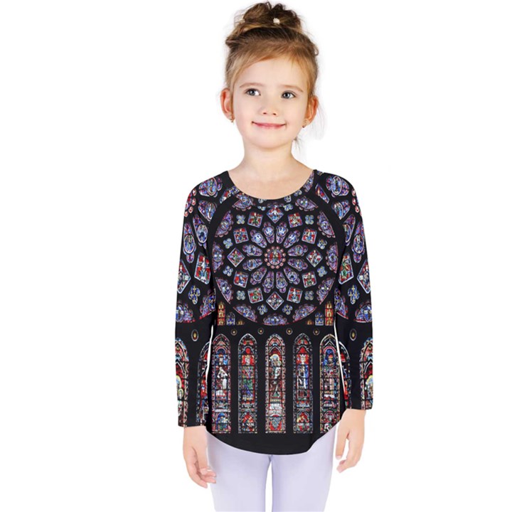 Chartres Cathedral Notre Dame De Paris Amiens Cath Stained Glass Kids  Long Sleeve Tee