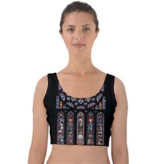 Chartres Cathedral Notre Dame De Paris Amiens Cath Stained Glass Velvet Crop Top by Wegoenart