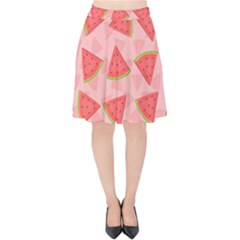 Background Watermelon Pattern Fruit Velvet High Waist Skirt by Wegoenart