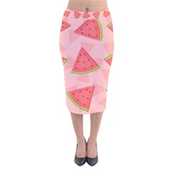 Background Watermelon Pattern Fruit Velvet Midi Pencil Skirt by Wegoenart