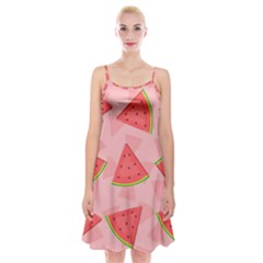 Background Watermelon Pattern Fruit Spaghetti Strap Velvet Dress by Wegoenart