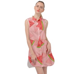 Background Watermelon Pattern Fruit Sleeveless Shirt Dress by Wegoenart