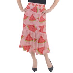 Background Watermelon Pattern Fruit Midi Mermaid Skirt by Wegoenart