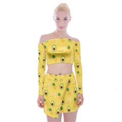 Pineapple Banana Fruit Pattern Off Shoulder Top With Mini Skirt Set by Wegoenart