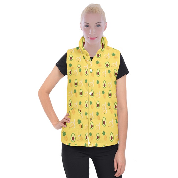 Pineapple Banana Fruit Pattern Women s Button Up Vest