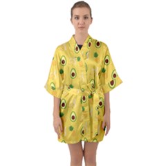 Pineapple Banana Fruit Pattern Half Sleeve Satin Kimono  by Wegoenart