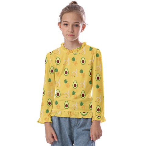 Pineapple Banana Fruit Pattern Kids  Frill Detail Tee by Wegoenart