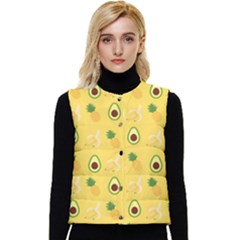 Pineapple Banana Fruit Pattern Women s Short Button Up Puffer Vest by Wegoenart