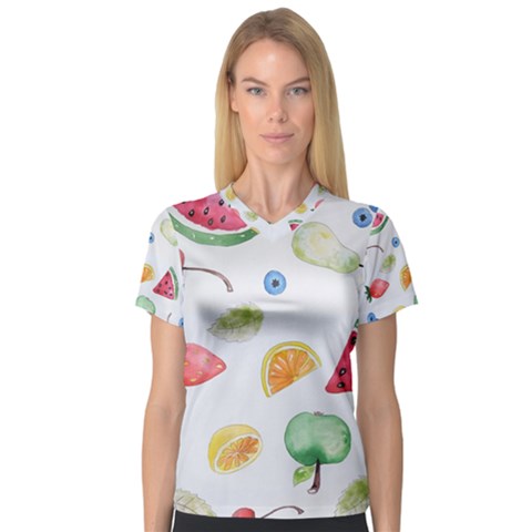 Fruit Summer Vitamin Watercolor V-neck Sport Mesh Tee by Wegoenart