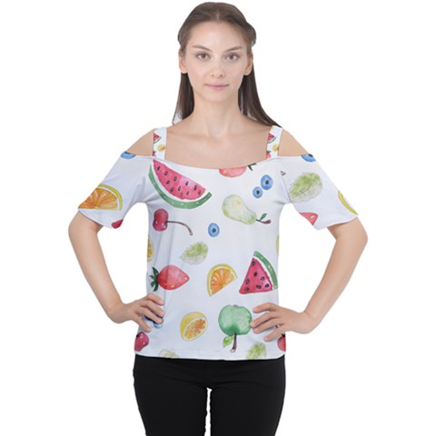 Fruit Summer Vitamin Watercolor Cutout Shoulder Tee by Wegoenart