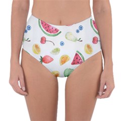 Fruit Summer Vitamin Watercolor Reversible High-Waist Bikini Bottoms