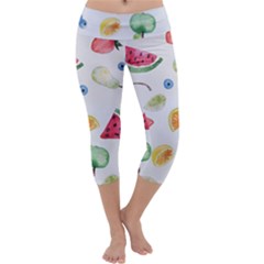 Fruit Summer Vitamin Watercolor Capri Yoga Leggings