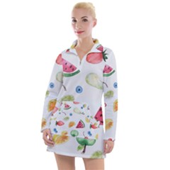 Fruit Summer Vitamin Watercolor Women s Long Sleeve Casual Dress