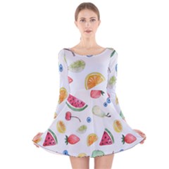 Fruit Summer Vitamin Watercolor Long Sleeve Velvet Skater Dress