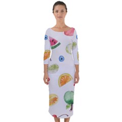 Fruit Summer Vitamin Watercolor Quarter Sleeve Midi Bodycon Dress