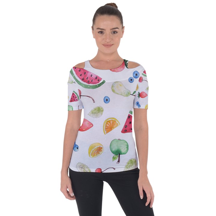 Fruit Summer Vitamin Watercolor Shoulder Cut Out Short Sleeve Top