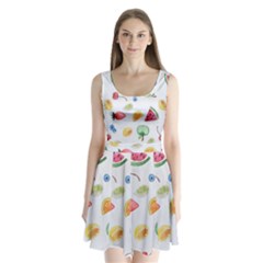 Fruit Summer Vitamin Watercolor Split Back Mini Dress 